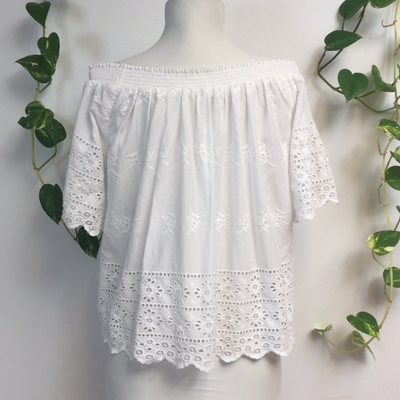 White Cotton Eyelet Lace Cropped Peasant Crop Top Blouse Boho Forever 21 - Picture 6 of 7